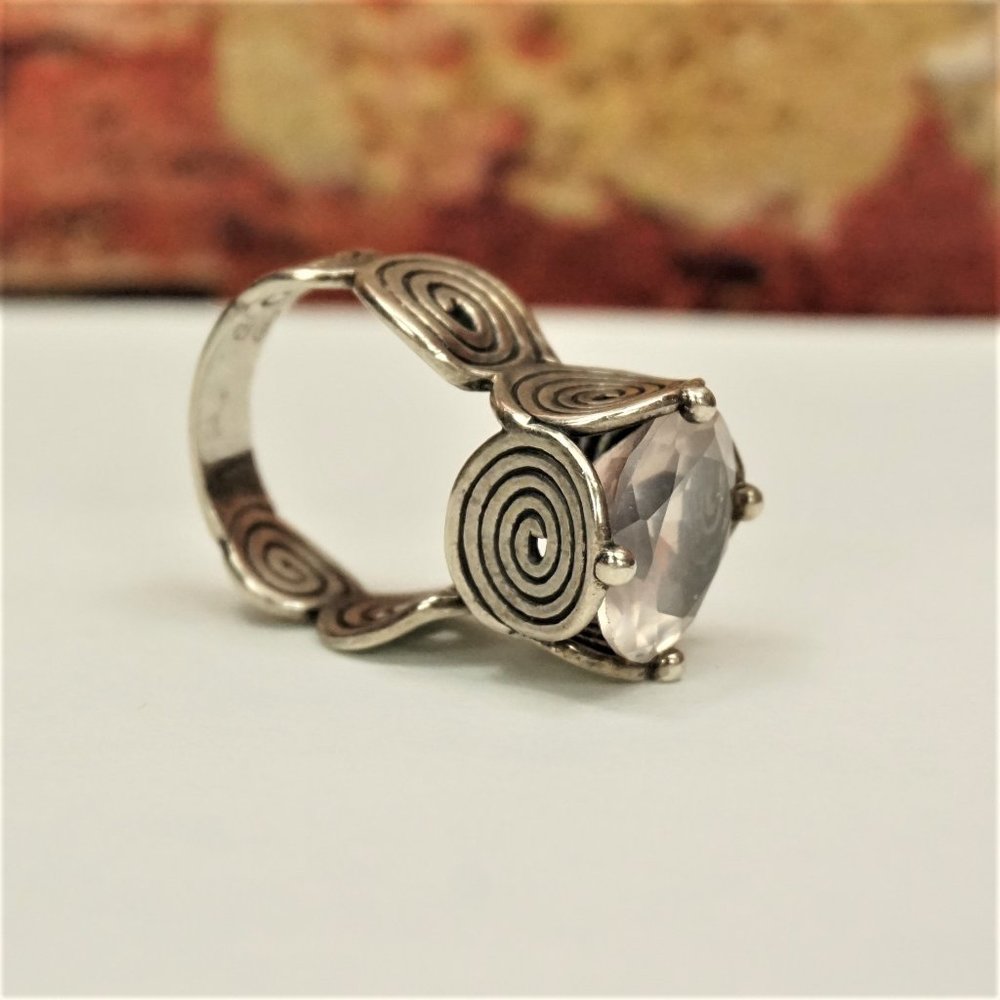 ISRAEL BIG CZ STERLING RING SIZE 8.25 HANDMADE RARE